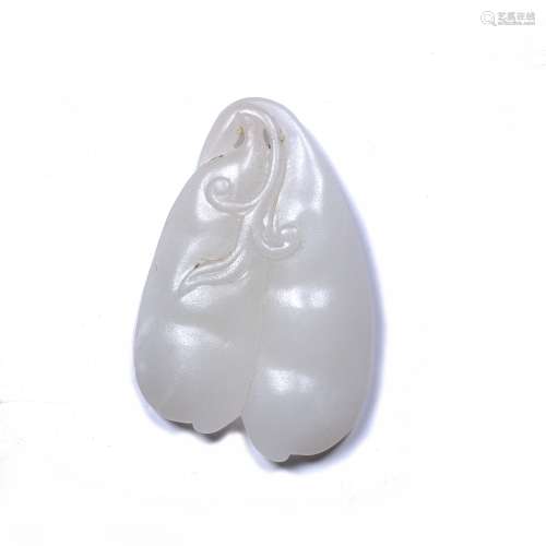 White jade carving Chinese depicting two melon fruit hanging...