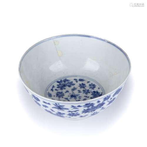 Blue and white bowl Chinese, 18th Century decorated to the e...