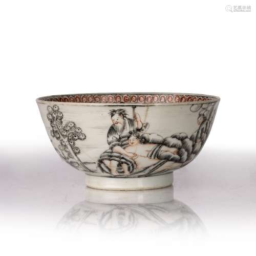 Export porcelain grisaille bowl Chinese, 18th/19th Century d...