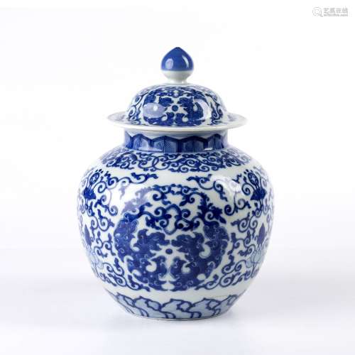 Blue and white globular lidded vase Chinese decorated to the...