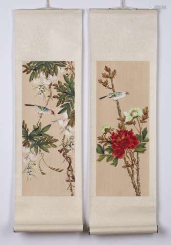 Pair of miniature scrolls Chinese, 20th Century depicting a ...
