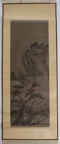 Painted scroll Chinese in the Ming style, depicting a mounta...