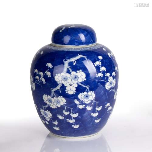 Blue and white ginger jar and cover Chinese decorated to the...