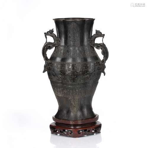 Large Shang style bronze vase Chinese, 19th Century of archa...