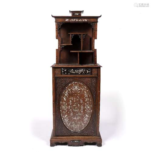 Inlaid hardwood cabinet Chinese, 19th Century with raised ba...