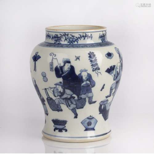 Blue and white baluster vase Chinese decorated to the exteri...