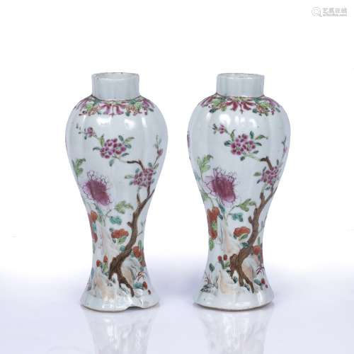 Pair of famille rose slender vases Chinese, 18th Century dec...