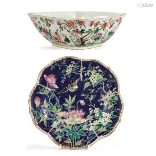 Blue ground famille rose decorated dish Chinese, Guangxu mar...