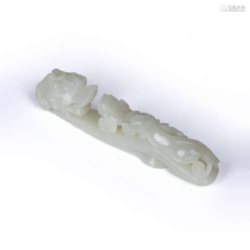 Jade belt buckle Chinese the top of the hook carved as a dra...