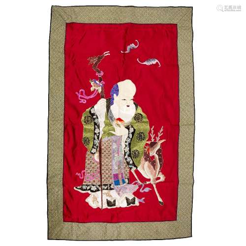 Large embroidered panel of Shulao Chinese the standing figur...