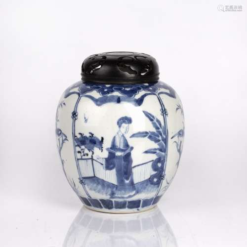 Blue and white ginger jar Chinese, 19th Century painted with...
