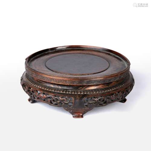 Hardwood carved stand Chinese the lower tier carved with sho...