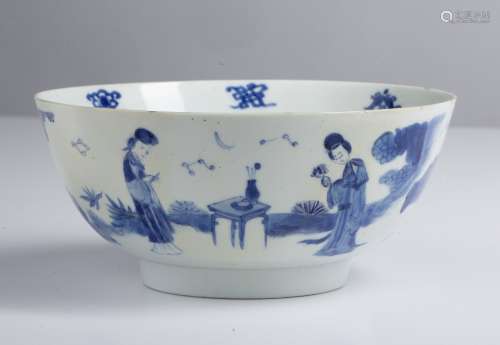 Blue and white bowl Chinese, 19th Century decorated to the e...