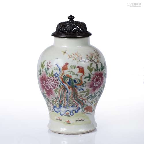 Large famille rose vase Chinese, 18th Century decorated to t...