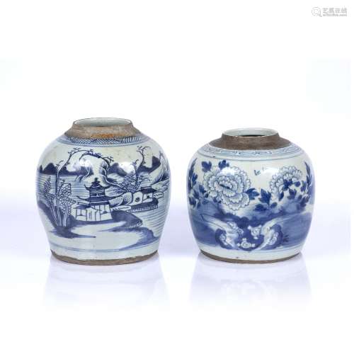 Two blue and white porcelain jars Chinese, 19th Century one ...