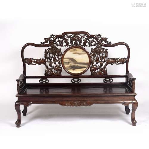 Large hardwood hall bench Chinese, late 19th Century with in...