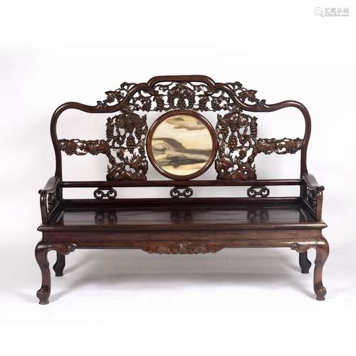 Large hardwood hall bench Chinese, late 19th Century with in...