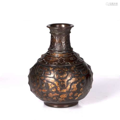 Bronze gold-splashed vase Chinese, 19th Century with engrave...