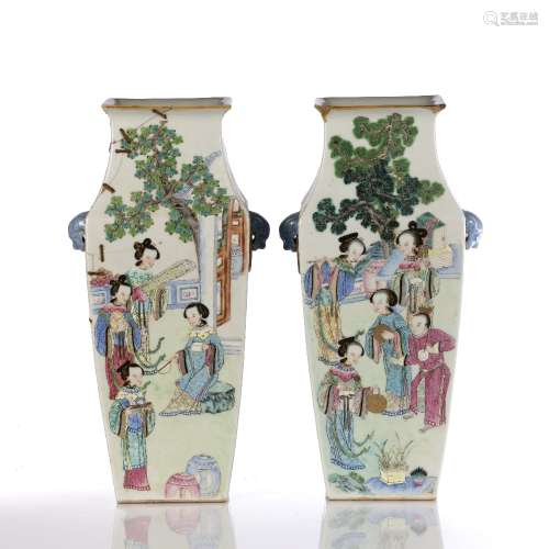 Pair of Canton porcelain square vases Chinese, 19th Century ...