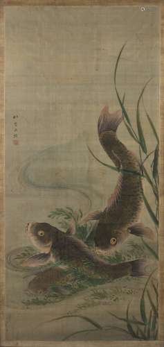19th Century Probably Chinese large silk painting of three f...