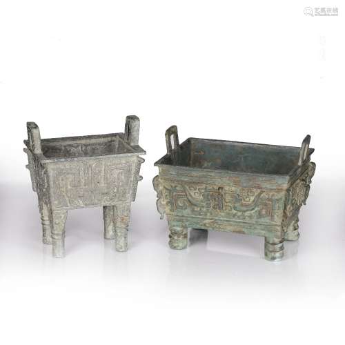 Large bronze rectangular censer Chinese in archaistic style ...