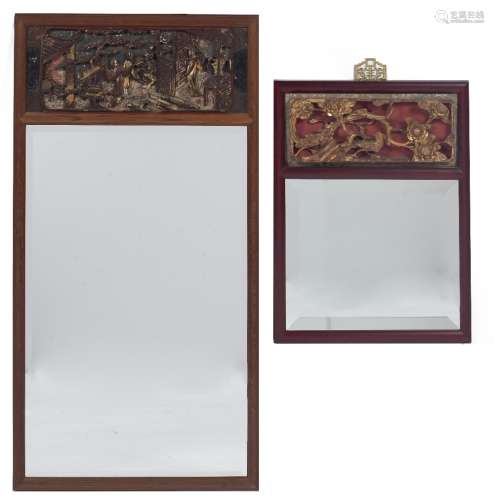Two lacquer backed mirrors Chinese, 20th Century the largest...
