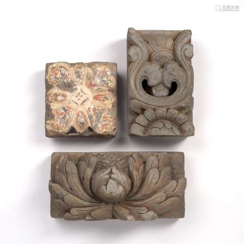 Three earthenware wall tiles Chinese, Jin Dynasty each with ...