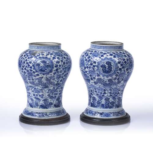 Pair of blue and white inverted baluster vases Chinese, Kang...