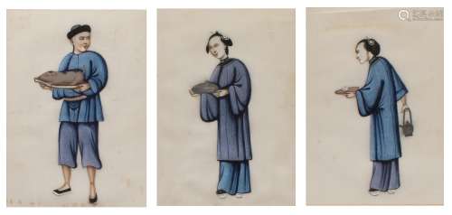 Collection of three pith or rice paper studies of various fi...
