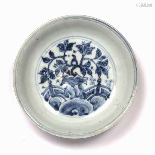 Blue and white dish Chinese, Ming period decorated to the in...