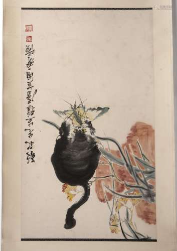 Chinese School (1864-1957) scroll painting of a cat, marked ...