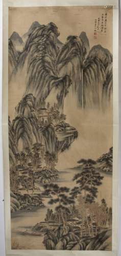 After Weng Tonghe (1830-1904) Chinese signed landscape scrol...