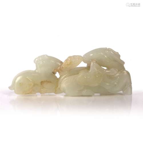 White jade pebble Chinese, 19th Century pierced and carved a...