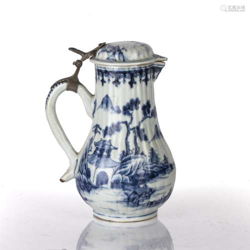 Blue and white lidded ewer Chinese, 18th Century decorated t...
