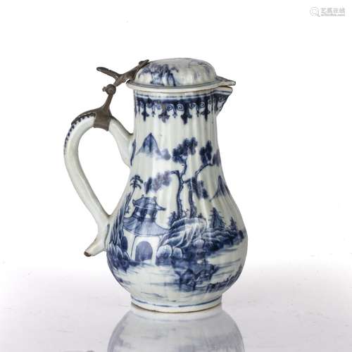 Blue and white lidded ewer Chinese, 18th Century decorated t...