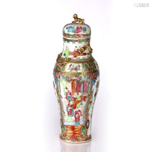 Canton famille rose vase and cover Chinese, 19th Century pai...