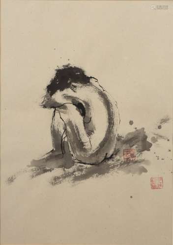 20th Century Chinese School watercolour on paper of a seated...