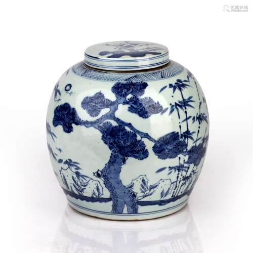 Blue and white lidded jar Chinese, 19th Century decorated to...