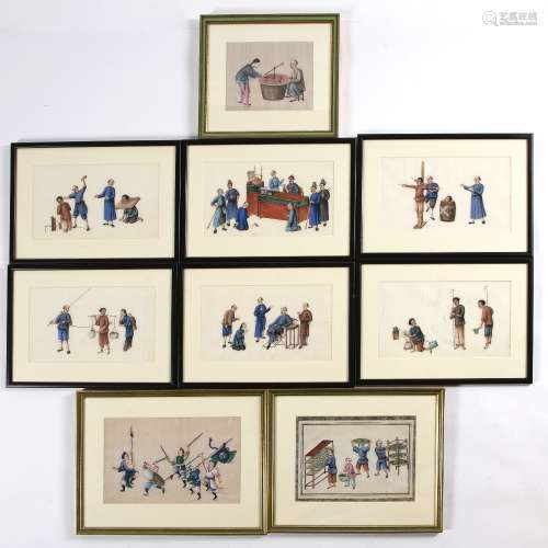 Collection of Chinese pith or rice paper paintings of variou...