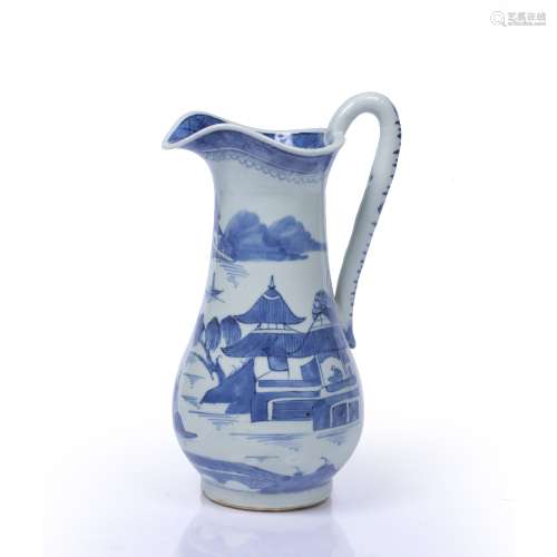 Blue and white ewer Chinese, circa 1800 decorated with a lan...