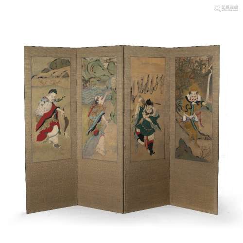 Four fold screen Chinese, 19th/20th Century with four painte...