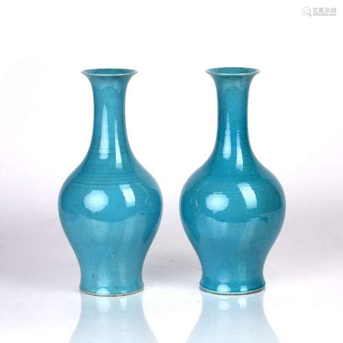 Pair of turquoise vases Chinese with a lobed design to the n...