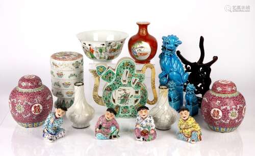 Group of ceramics Chinese including a famille verte calligra...