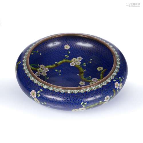 Blue cloisonne bowl Chinese, 20th Century with flowering blo...