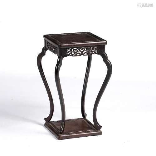 Hardwood stand Chinese with carved pierced tier, supported b...