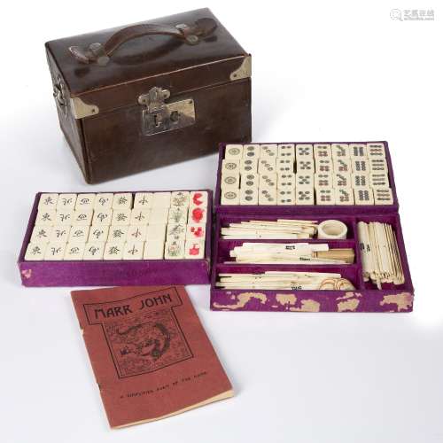 Bone and bamboo mahjong set Chinese in a leather case, 19cm ...