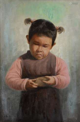 20th Century Chinese School, oil on canvas, depicting a youn...