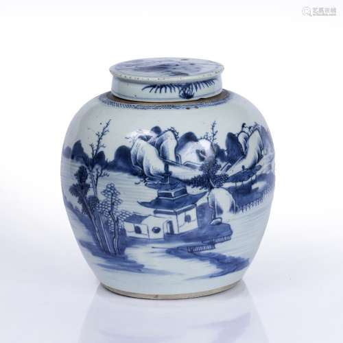 Lidded blue and white ginger jar Chinese, 18th Century decor...