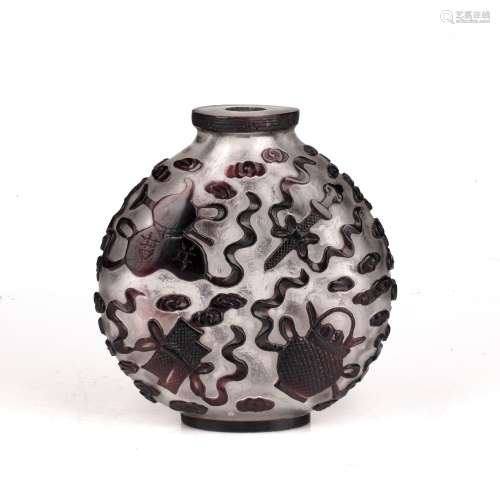 Large aubergine glass overlay table snuff bottle Chinese, 18...