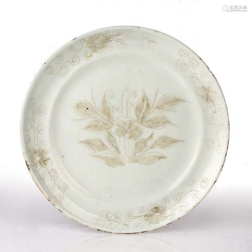 White glazed porcelain plate Chinese, 18th/19th Century deco...